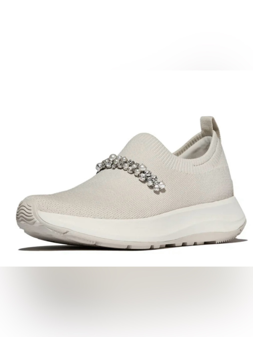 New FITFLOP F-MODE FLOW PEARLS & CRYSTALS KNIT SLIP-ON SNEAKERS